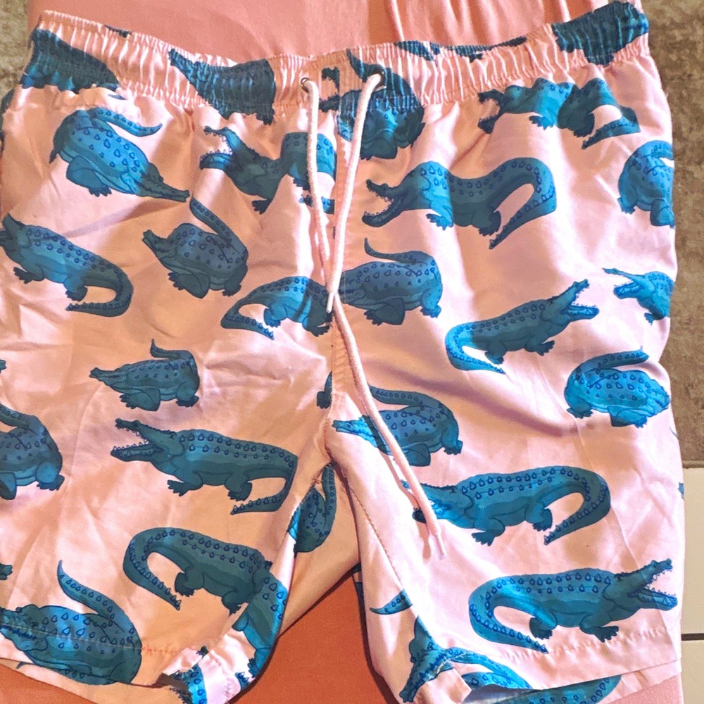 Free Planet Mens Swim Trunks Alligator Animal Print Pink Blue XL Drawstring